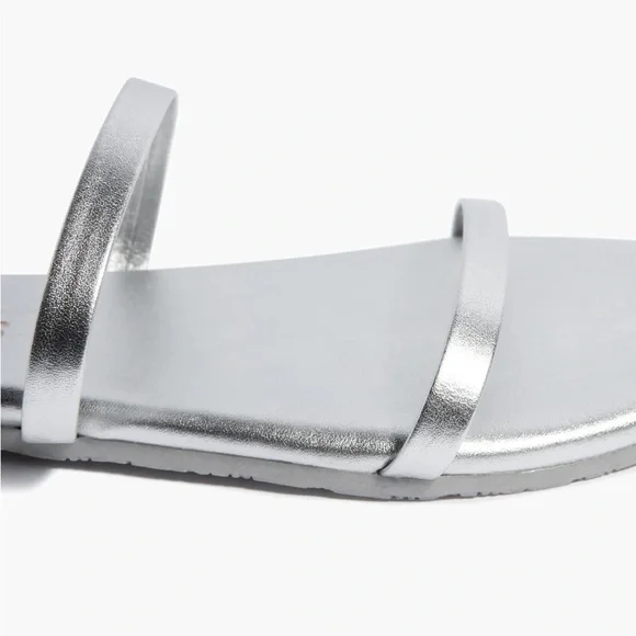 TKEES Gemma Metallic Silver Two Strap Flat Slide Sandal - Picture 3 of 14